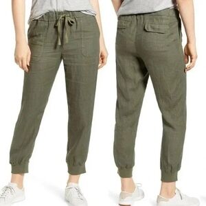 Caslon Linen Jogger Pants in olive/army green, NWOT, size M